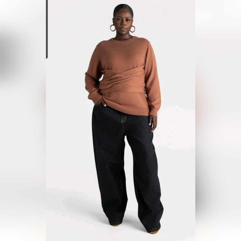 KBB by Kahlana Women's Mid-Rise Dark Indigo Wide Leg Barrel Kahlana Jeans NWT 24